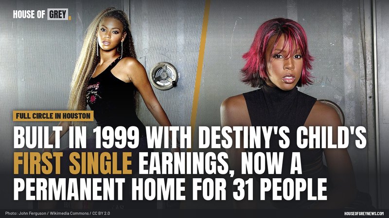 Beyoncé and Kelly Rowland photographed in Houston in 2001, during the Destiny's Child era, beside the headline about the Knowles-Rowland House
