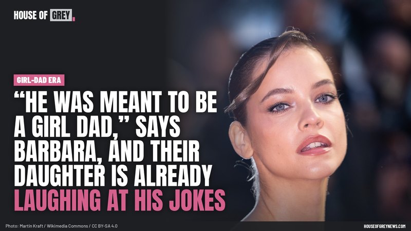 Barbara Palvin on the red carpet at Cannes in 2025, beside the headline: 'He was meant to be a girl dad,' says Barbara, and their daughter is already laughing at his jokes