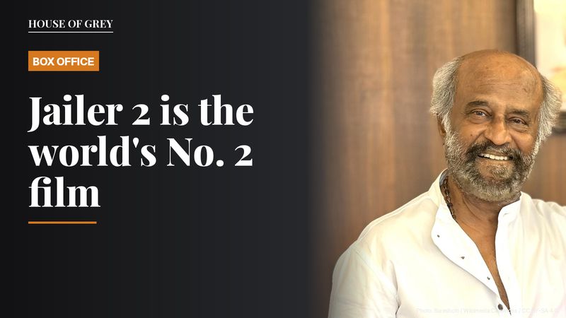 Rajinikanth smiling in a white kurta, beside the headline about Jailer 2's global box office
