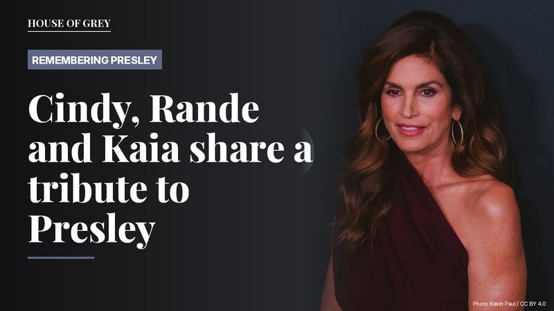 Cindy Crawford at the WWD Style Awards 2026, beside the words 'Remembering Presley'