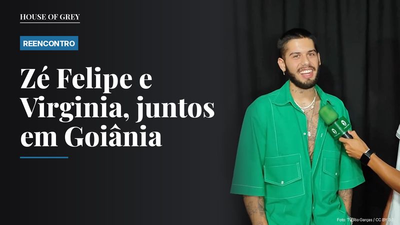 Zé Felipe, de camisa verde, dá entrevista em Alto Garças em 2023