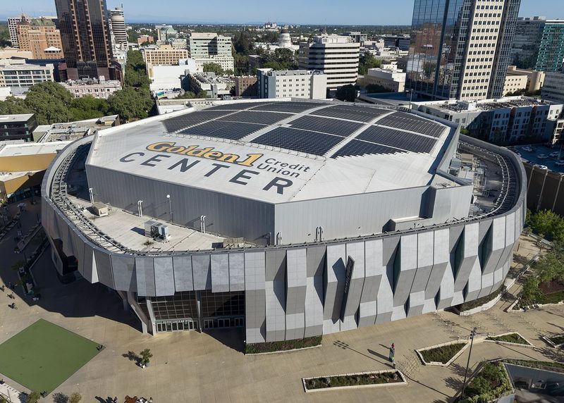 Aerial view of the Golden 1 Center arena in Sacramento