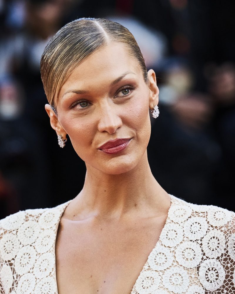 Bella Hadid with slicked-back hair on the Cannes red carpet