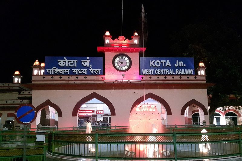 Kota Junction railway station building lit up at night