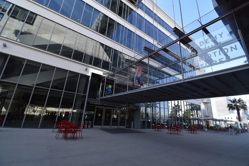 Glass-fronted exterior of the Academy Museum of Motion Pictures